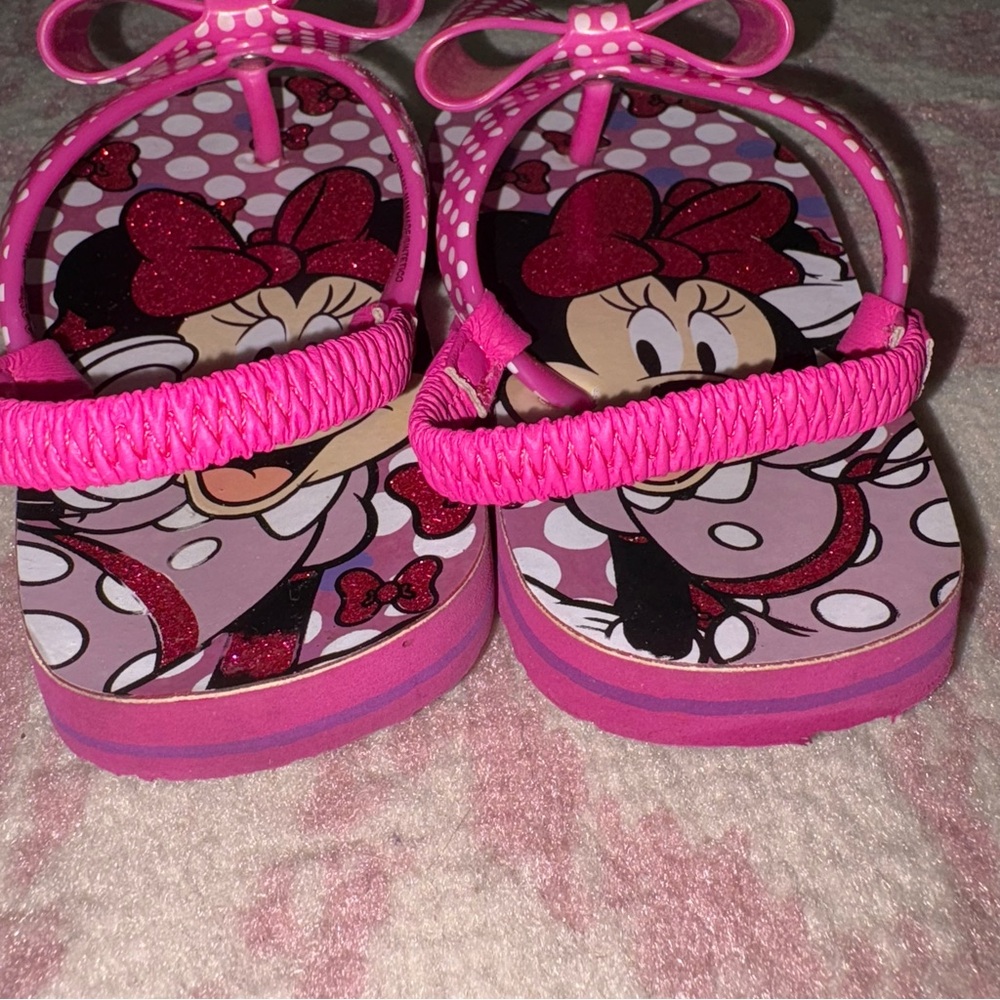 Disney Minnie Mouse Pink Polka Dot Bow Flip Flops Toddler Girl size 7-8 - Picture 8 of 8